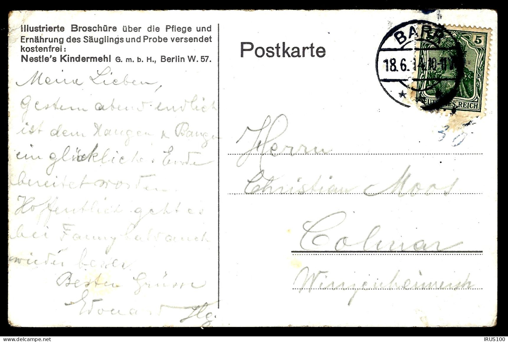 CARTE DE BARR - NESTLE'S KINDERMEHL - - Barr