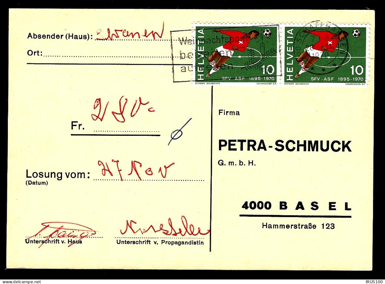 FOOTBALL - LETTRE DE LA SUISSE - 1970 - - Cartas & Documentos