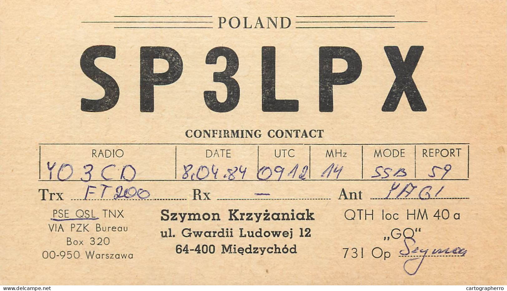 Polish Amateur Radio Station QSL Card Poland Y03CD SP3LPX - Radio Amateur