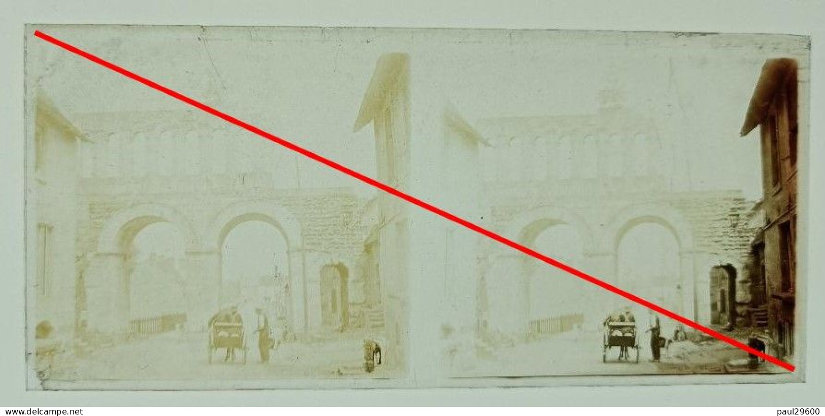 Photo Sur Plaque De Verre, A Définir, Pont, Viaduc, Attelage, Rue, Maisons, Lampadaire, Animées. - Diapositivas De Vidrio