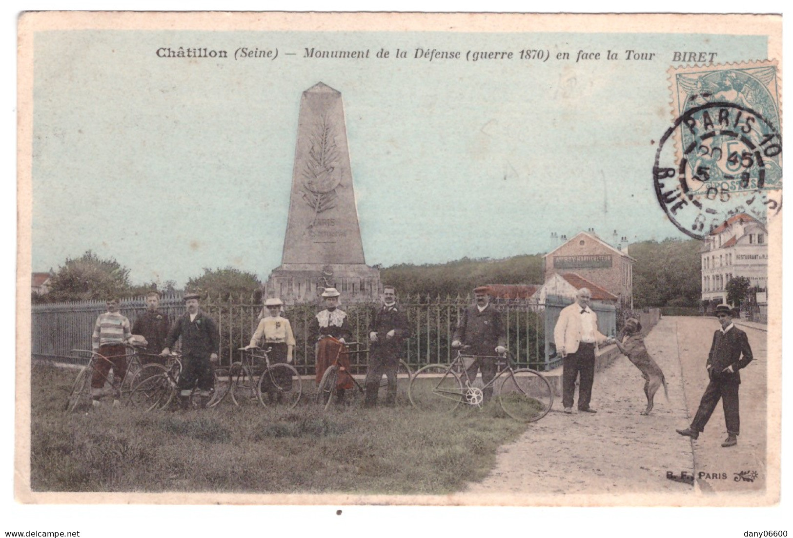 CHATILLON - Cyclistes Devant Le  Monument De La Defense En Face De La Tour BIRET (carte Animée) - Châtillon