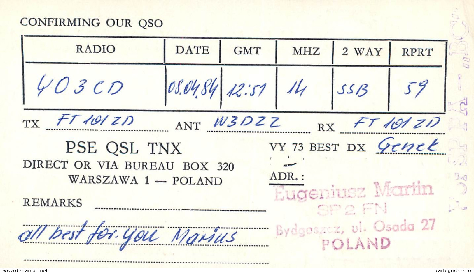 Polish Amateur Radio Station QSL Card Poland Y03CD SP2FN - Radio Amateur