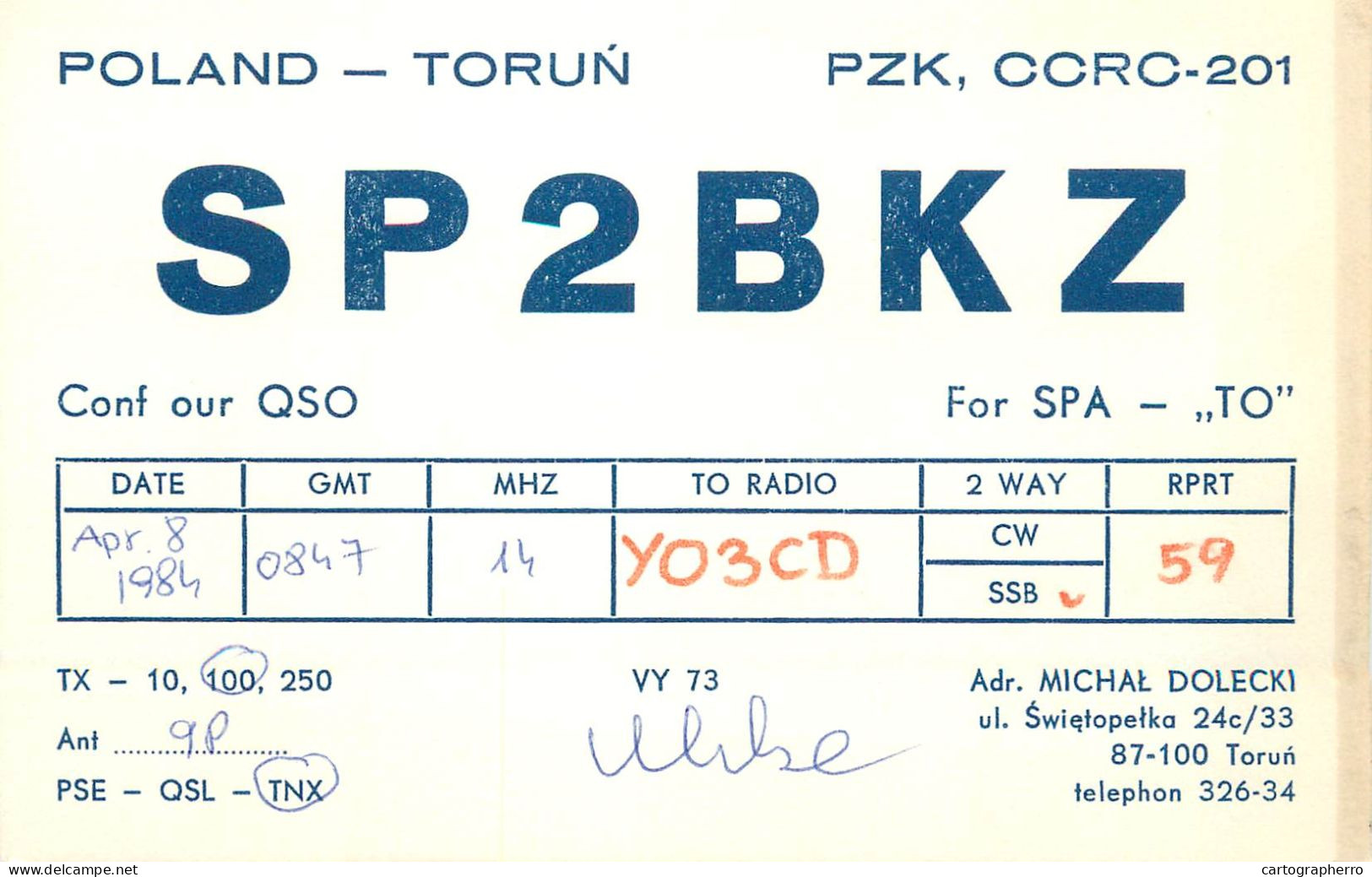 Polish Amateur Radio Station QSL Card Poland Y03CD SP2BKZ - Radio Amateur
