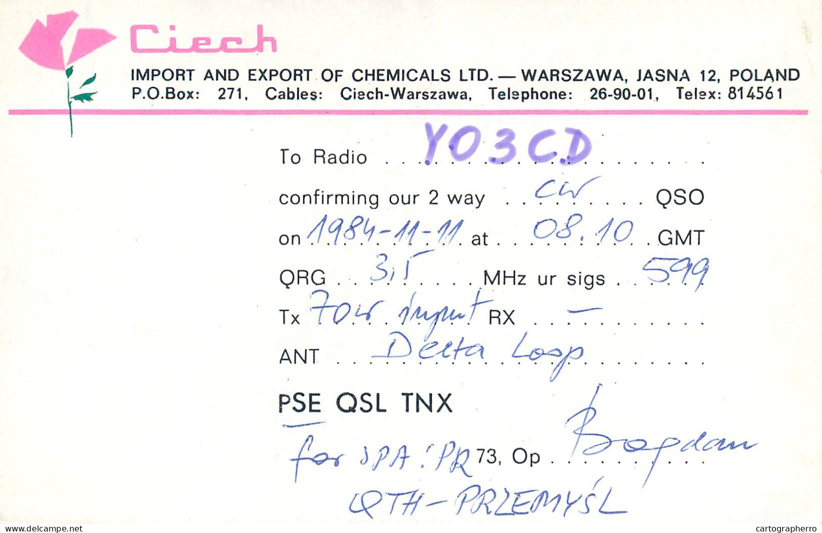 Polish Amateur Radio Station QSL Card Poland Y03CD SP8TQ - Radio Amateur