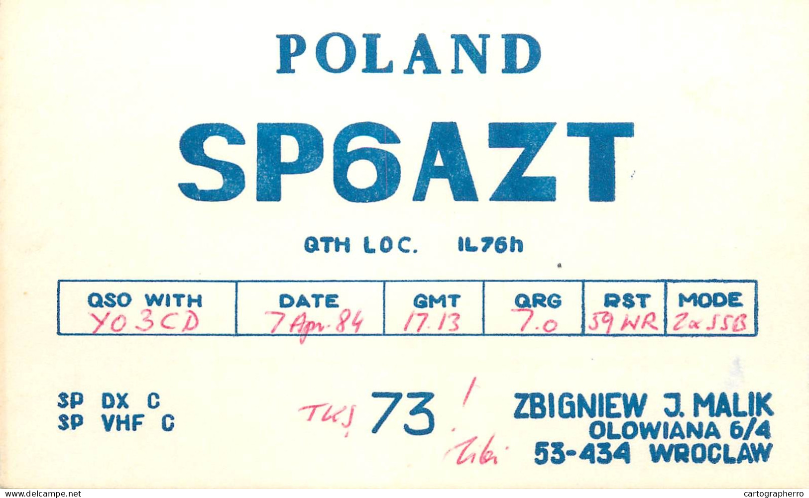 Polish Amateur Radio Station QSL Card Poland Y03CD SP6AZT - Radio Amateur