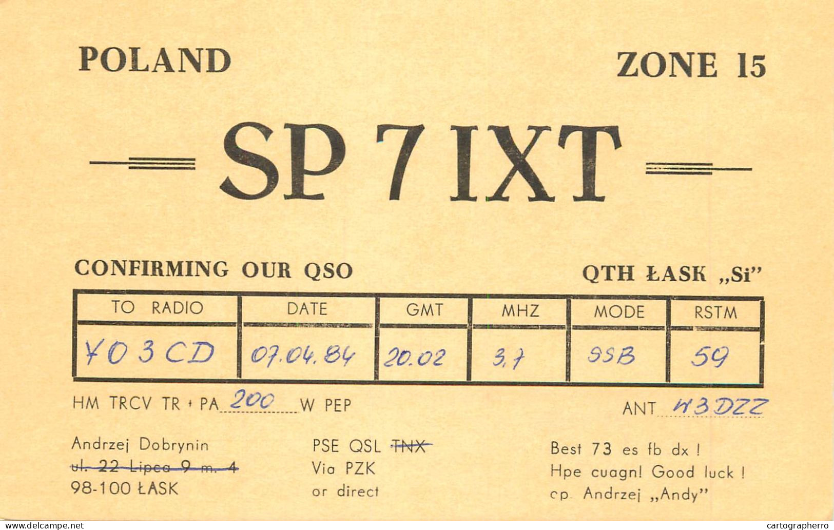 Polish Amateur Radio Station QSL Card Poland Y03CD SP7IXT - Radio Amateur