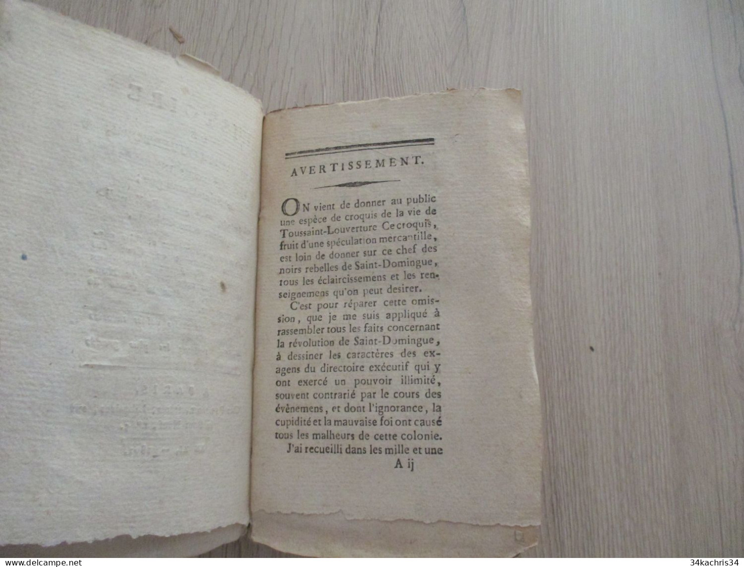 AN XI 1802 Chez Pillot Histoire De Toussaint Louverture Chefs Des Noirs Insurgés De Saint Domingue Colonies Haïti - Biographie