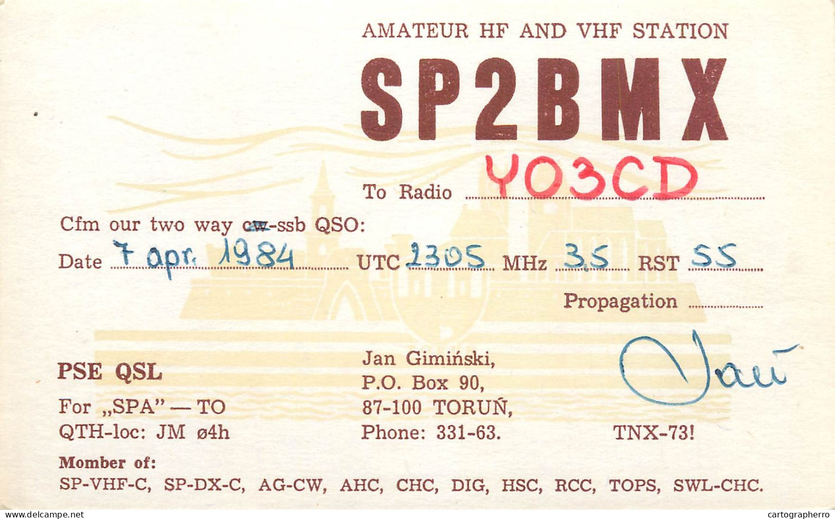 Polish Amateur Radio Station QSL Card Poland Y03CD SP2BMX - Amateurfunk