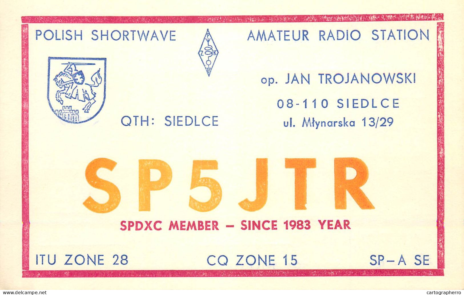 Polish Amateur Radio Station QSL Card Poland Y03CD SP5JTR - Radio Amateur