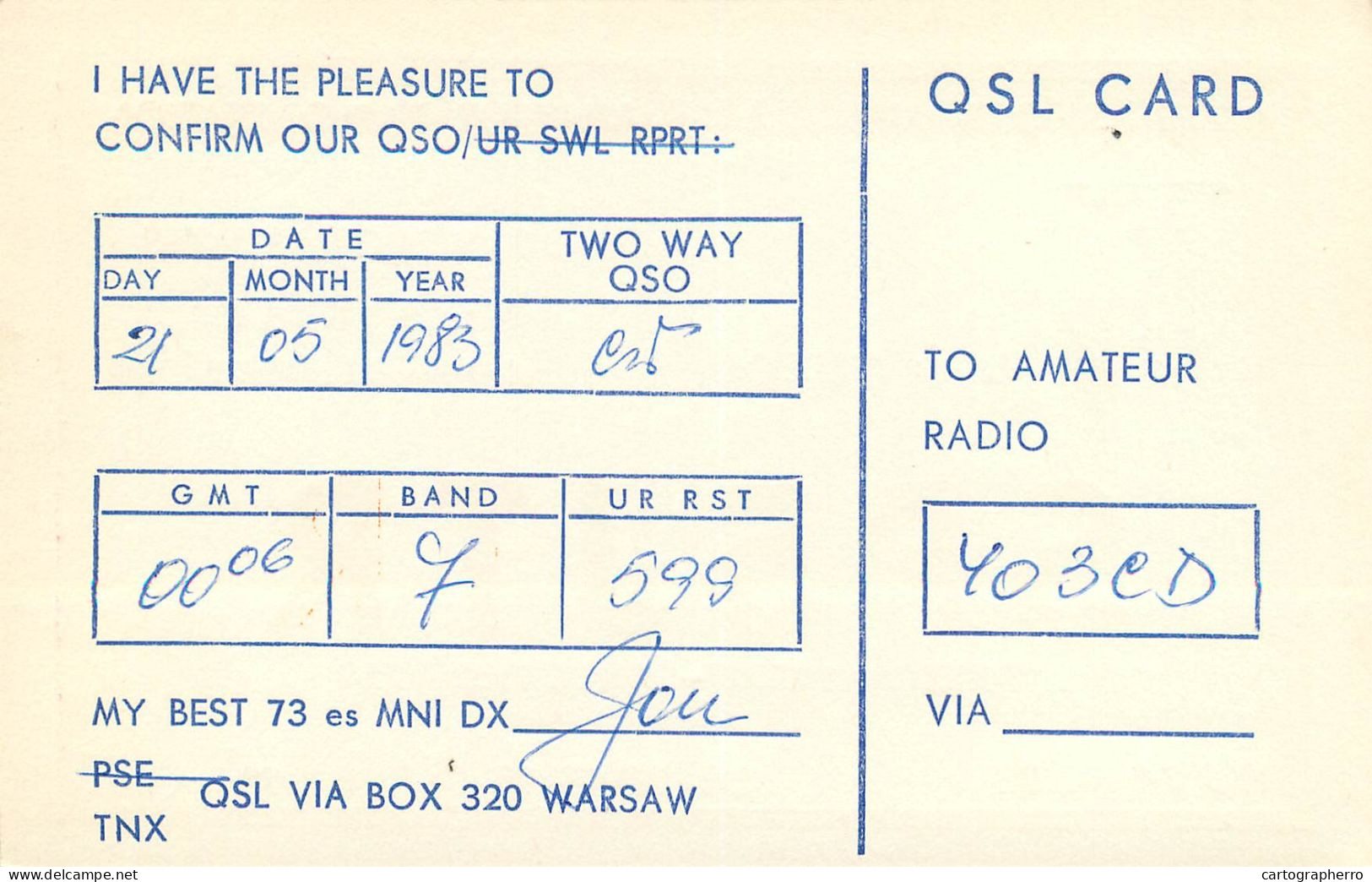 Polish Amateur Radio Station QSL Card Poland Y03CD SP5JTR - Amateurfunk