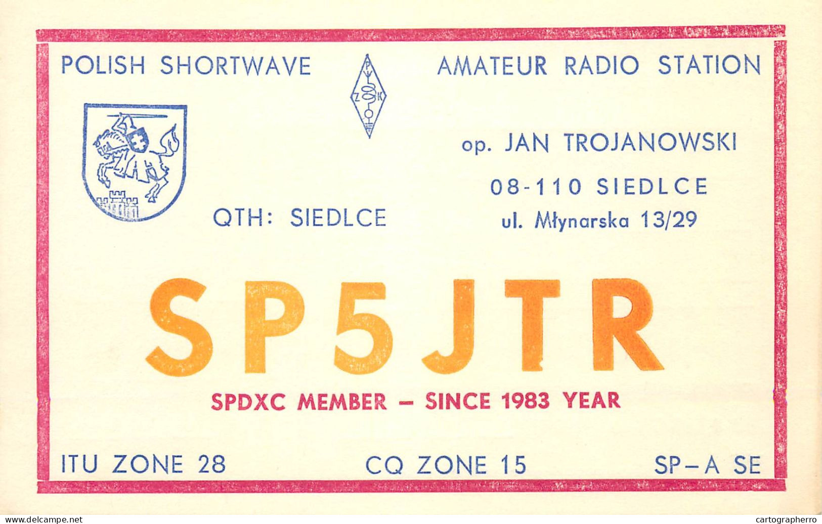 Polish Amateur Radio Station QSL Card Poland Y03CD SP5JTR - Radio Amateur