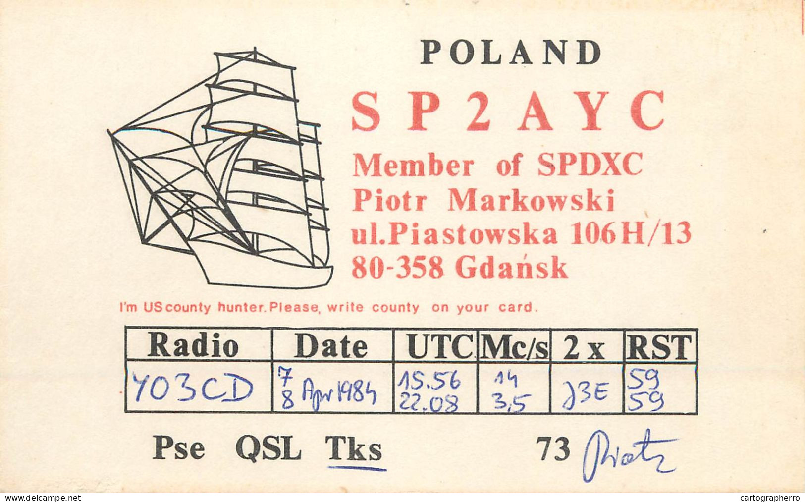 Polish Amateur Radio Station QSL Card Poland Y03CD SP2AYC - Radio Amateur