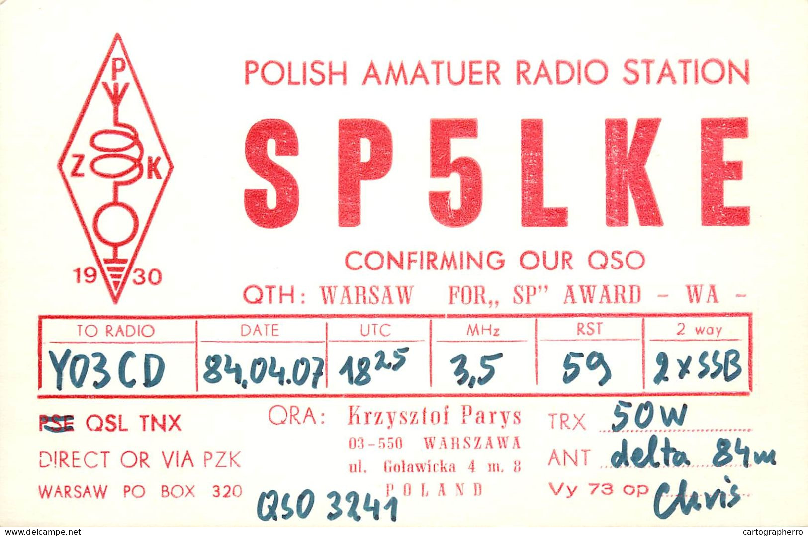 Polish Amateur Radio Station QSL Card Poland Y03CD SP5LKE - Amateurfunk