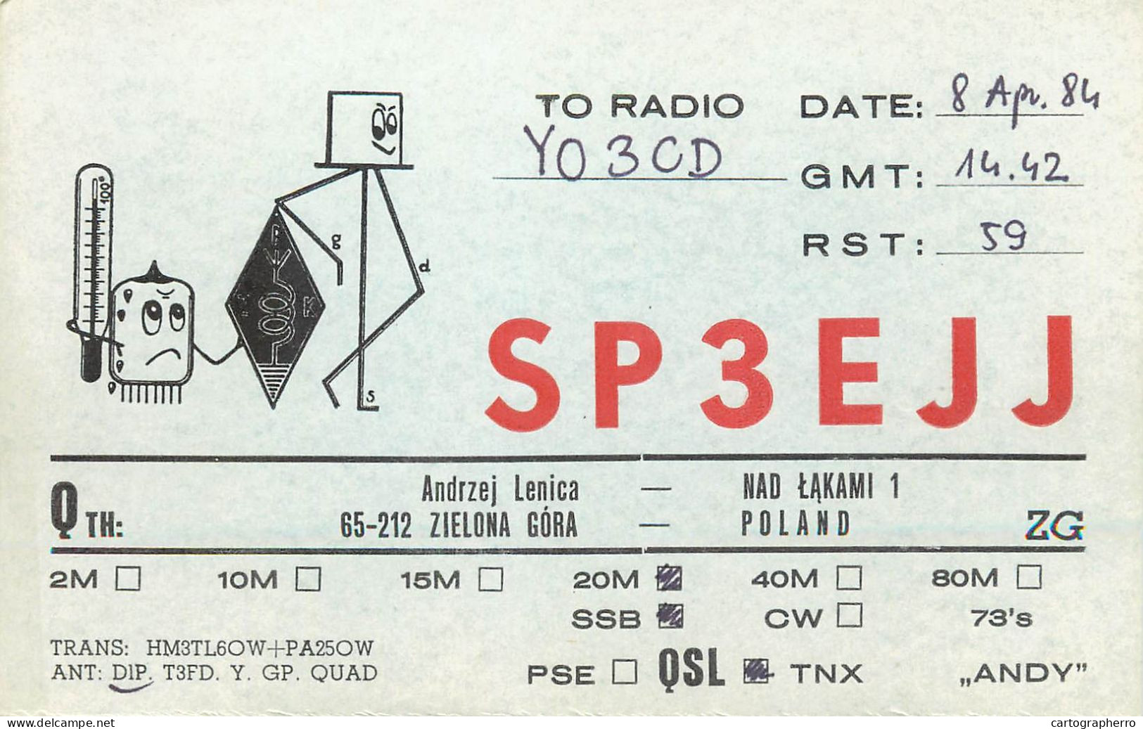 Polish Amateur Radio Station QSL Card Poland Y03CD SP3EJJ - Radio Amateur