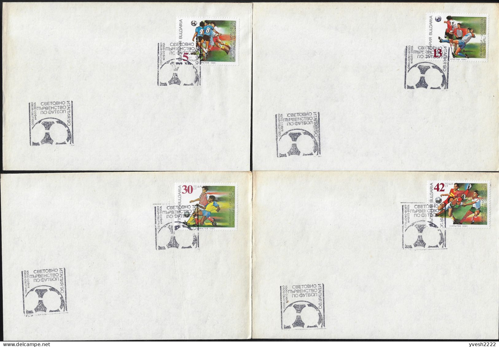 Bulgarie 1990 Y&T 3303 à 3306 Sur 4 Enveloppes, Oblitérations Premier Jour. Coupe Du Monde De Football En Italie - 1990 – Italien