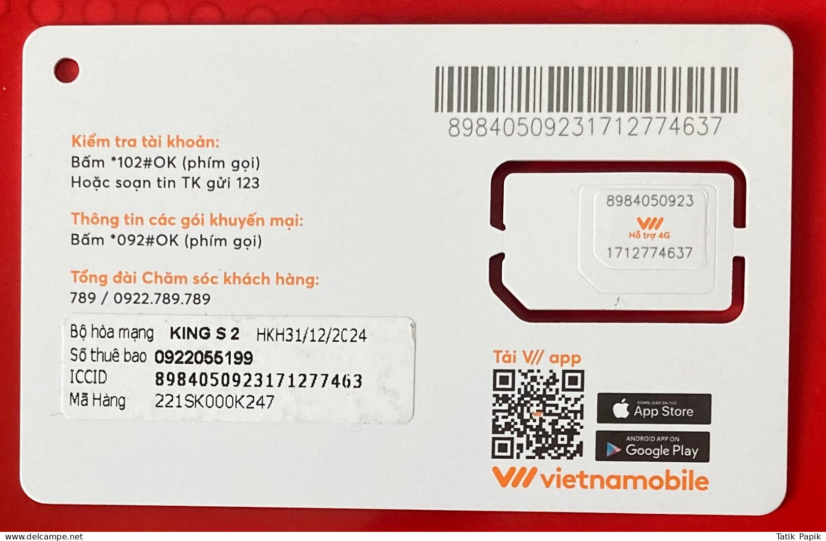 Vietnam GSM SIM Card Vietnam Mobile 2G 3G 4G 5G New Vietnamobile QR Code - Vietnam