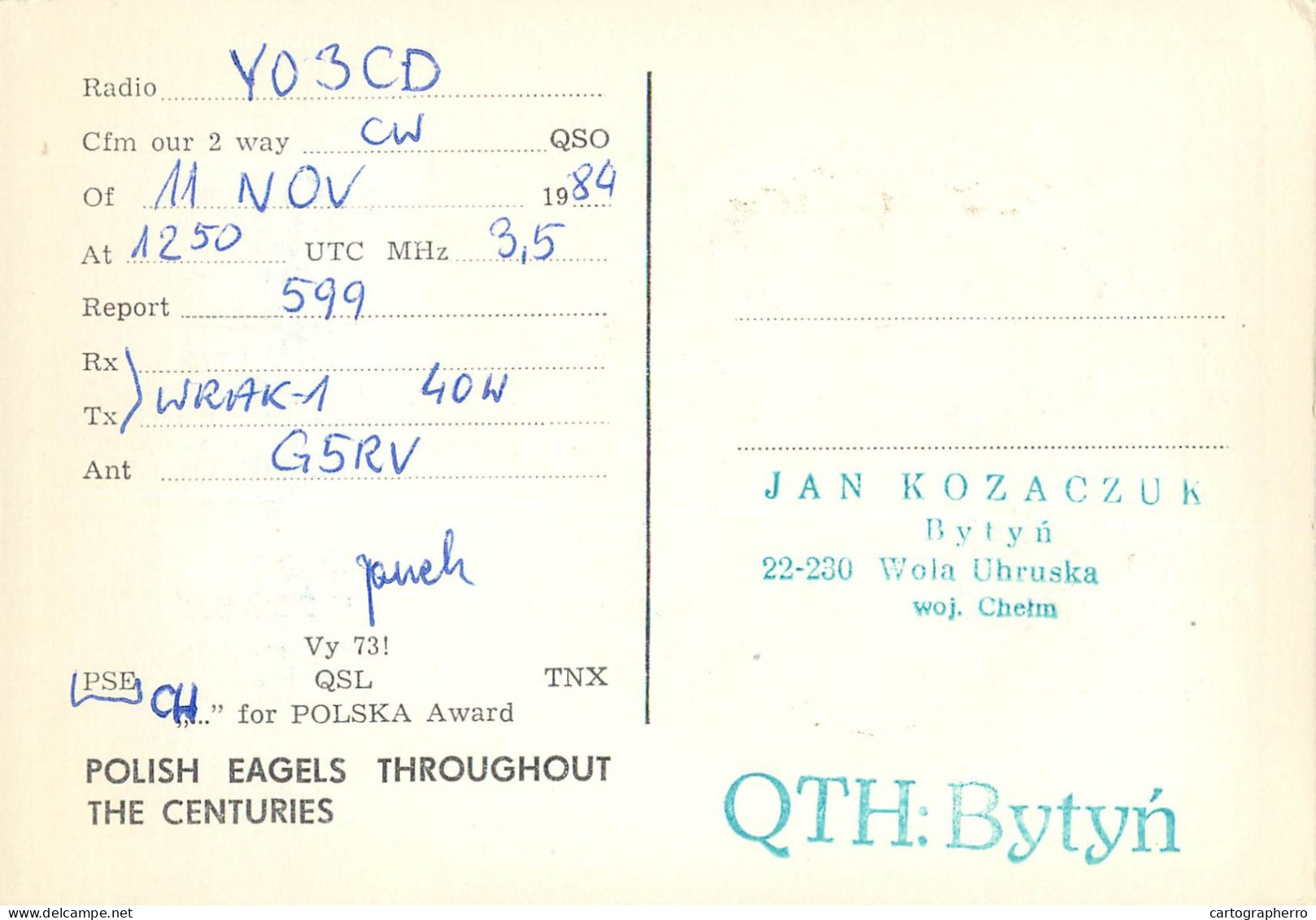 Polish Amateur Radio Station QSL Card Poland Y03CD SP8NCS - Radio Amateur