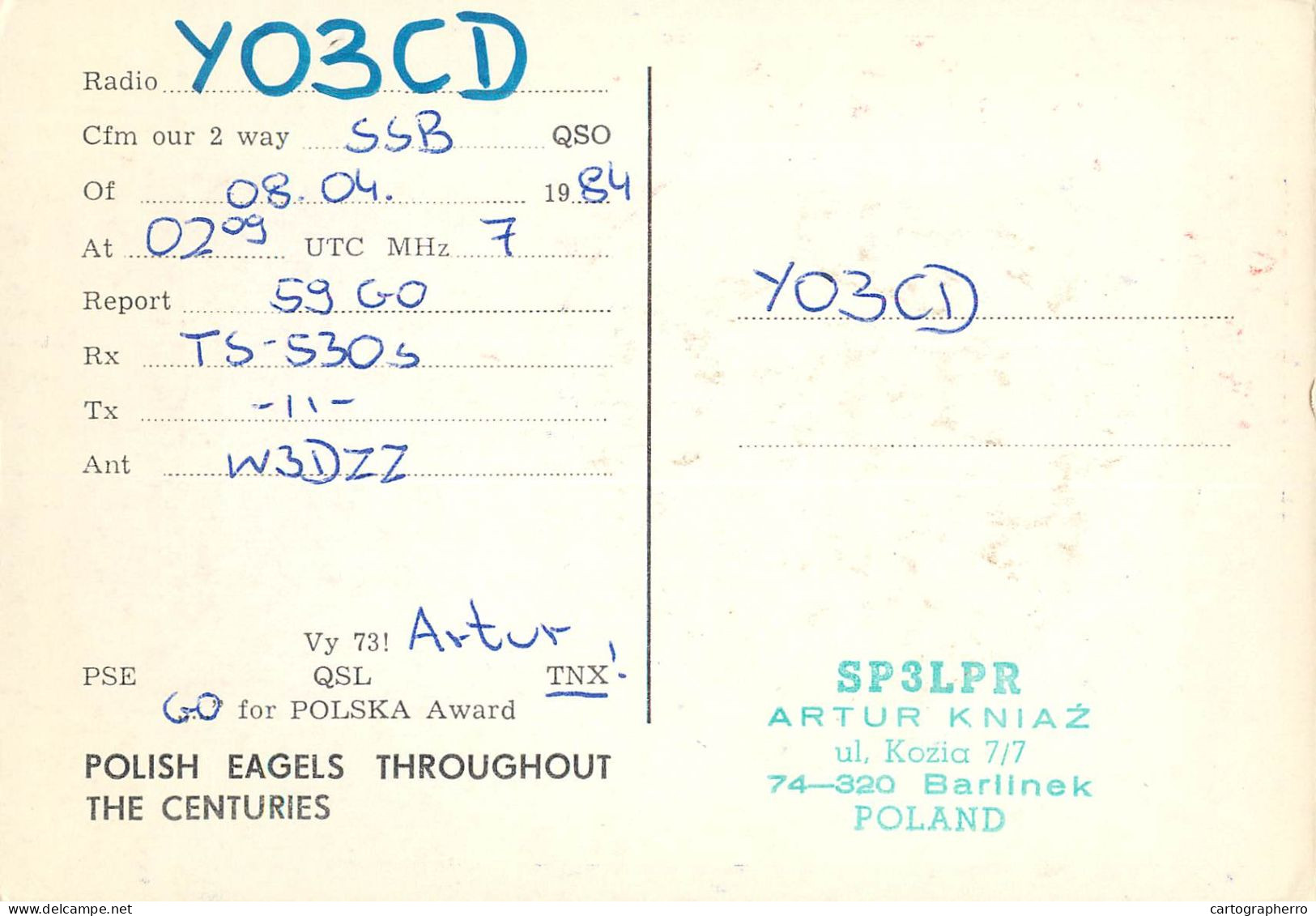 Polish Amateur Radio Station QSL Card Poland Y03CD SP3LPR - Radio Amateur