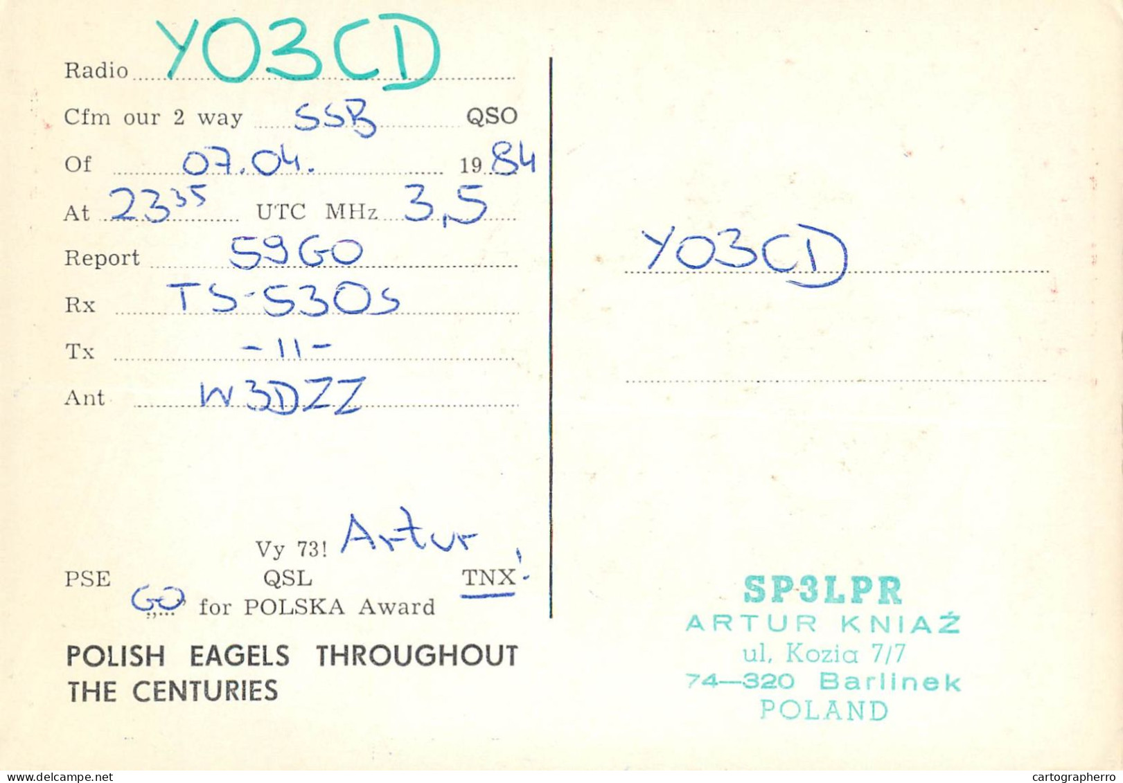 Polish Amateur Radio Station QSL Card Poland Y03CD SP3LPR - Radio Amateur