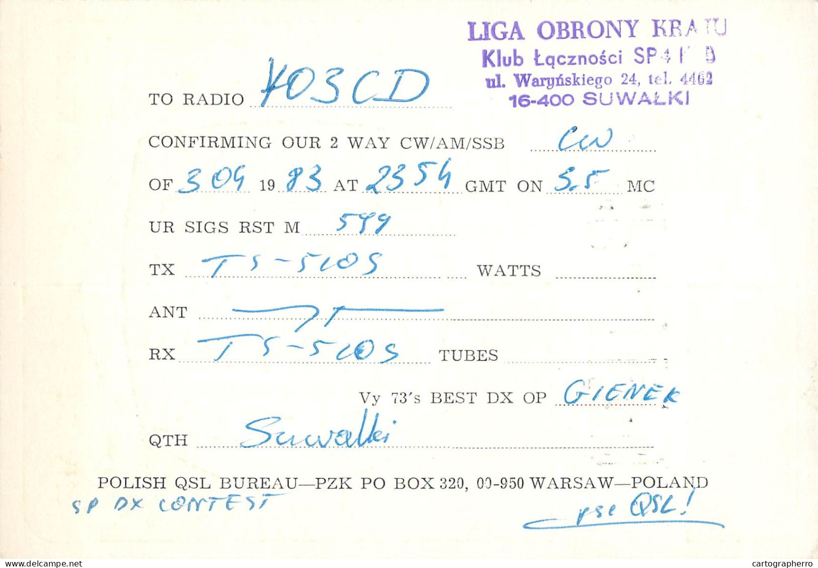 Polish Amateur Radio Station QSL Card Poland Y03CD SP4KFB - Radio Amateur