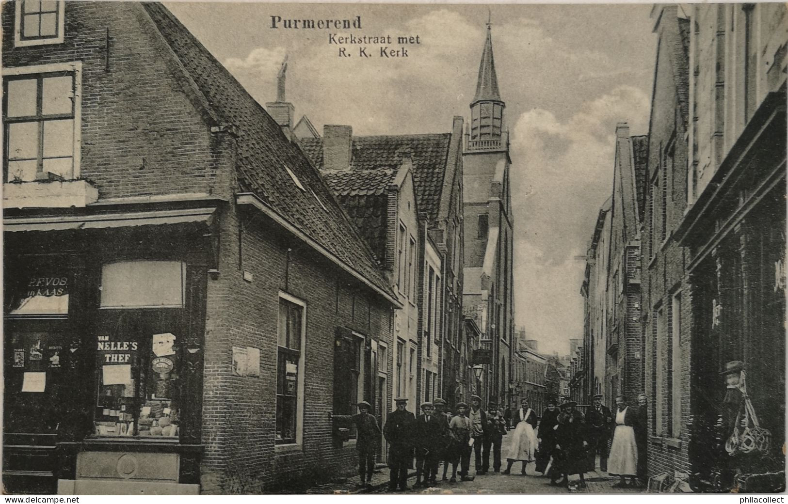 Purmerend // Kerkstraat Emt R. K. Kerk (Winkel - Veel Volk) 19?? Topkaart - Purmerend