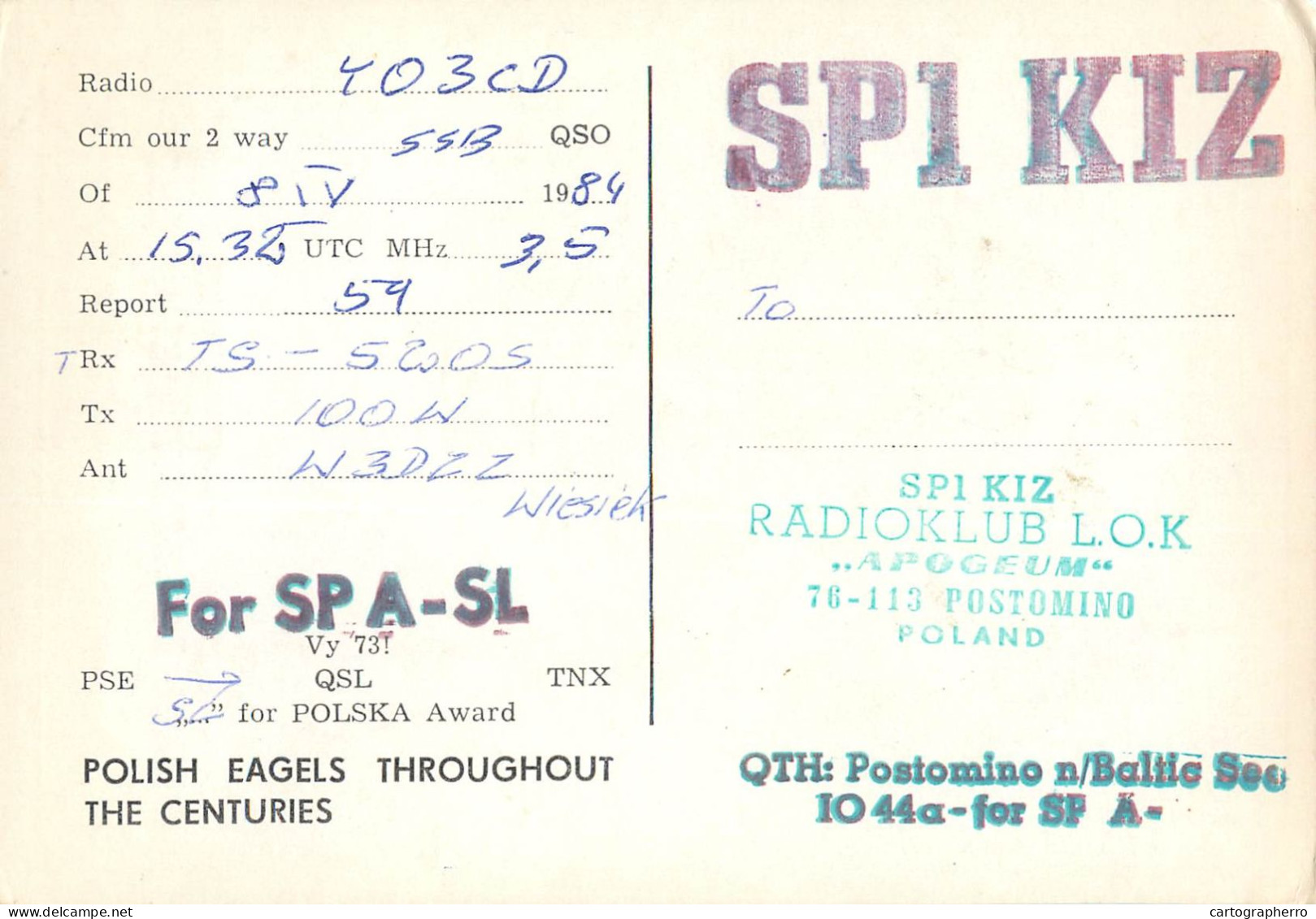 Polish Amateur Radio Station QSL Card Poland Y03CD SP1KIZ - Amateurfunk