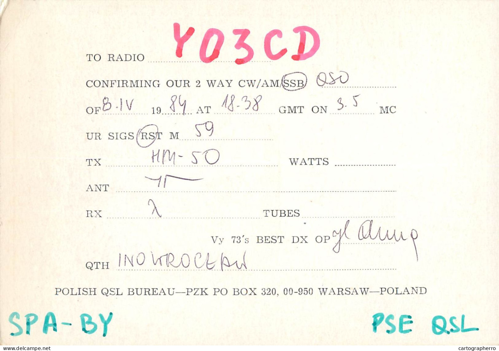 Polish Amateur Radio Station QSL Card Poland Y03CD SP2BZX - Radio Amateur