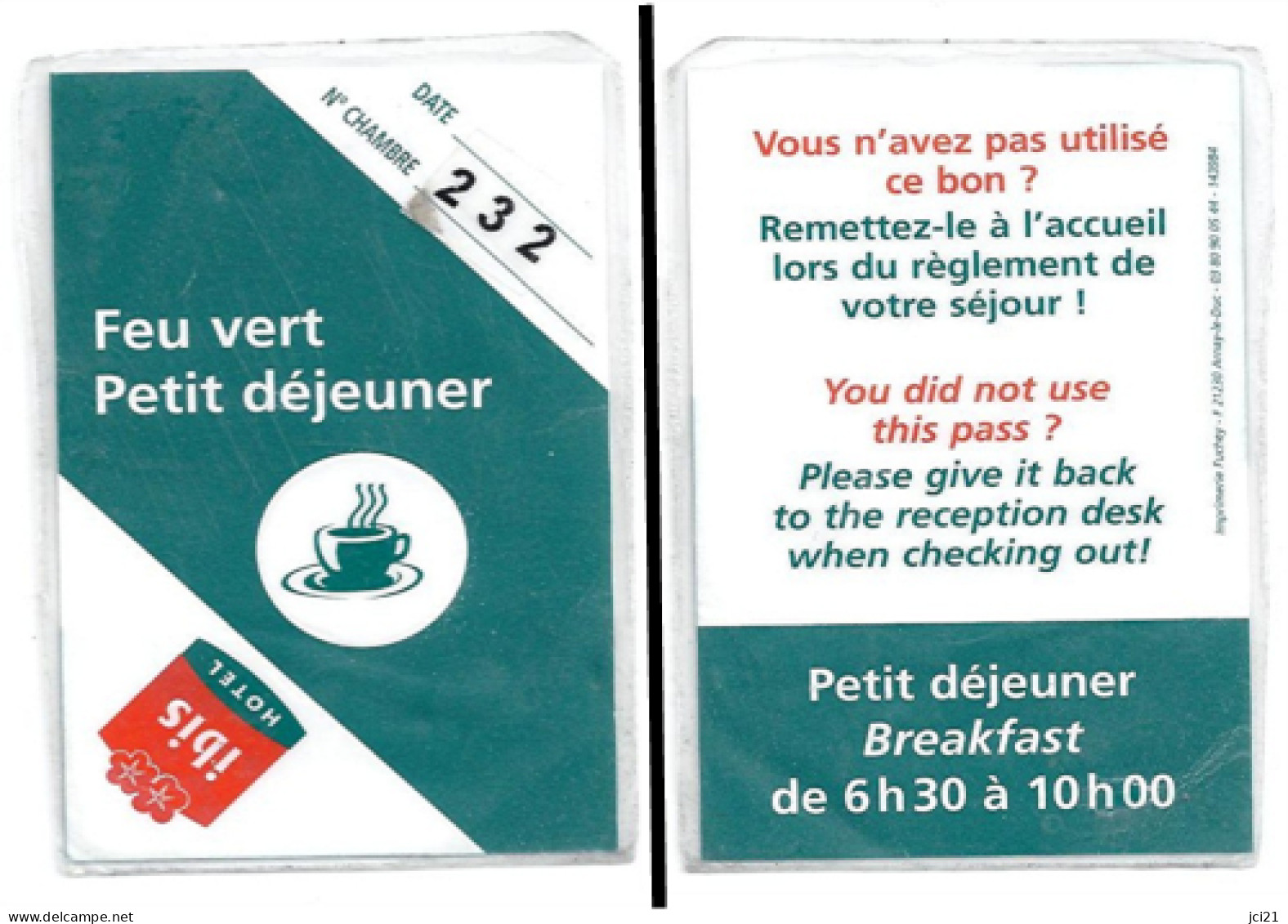 FEU VERT PETIT DÉJEUNER - Hôtel IBIS Chambre 232 (recto-verso) (112)_D152 - Sport En Toerisme