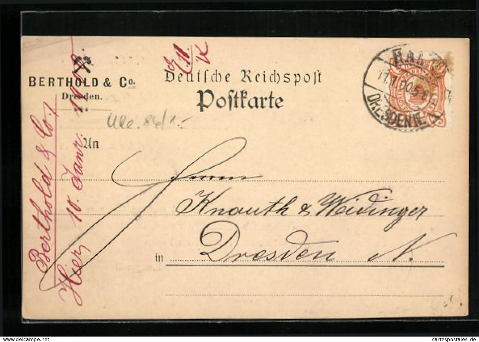 AK Dresden, Berthold & Co., Private Stadtpost  - Briefmarken (Abbildungen)