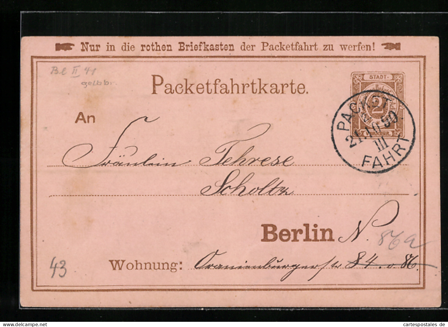 AK Berlin, Neue Berliner Omnibus Und Packetfahrt AG, Packetfahrtkarte, Private Stadtpost  - Briefmarken (Abbildungen)