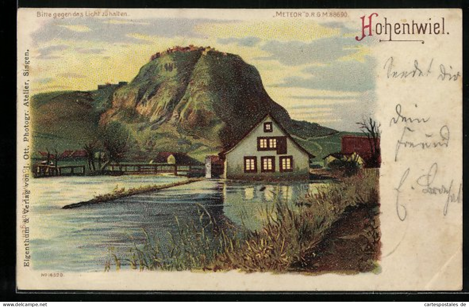 Lithographie Singen, Burg Hohentwiel, Halt Gegen Das Licht: Vollmond  - Singen A. Hohentwiel