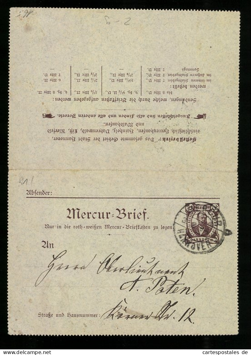 Klapp-AK Hannover, Mercur-Brief, Private Stadtpost  - Briefmarken (Abbildungen)