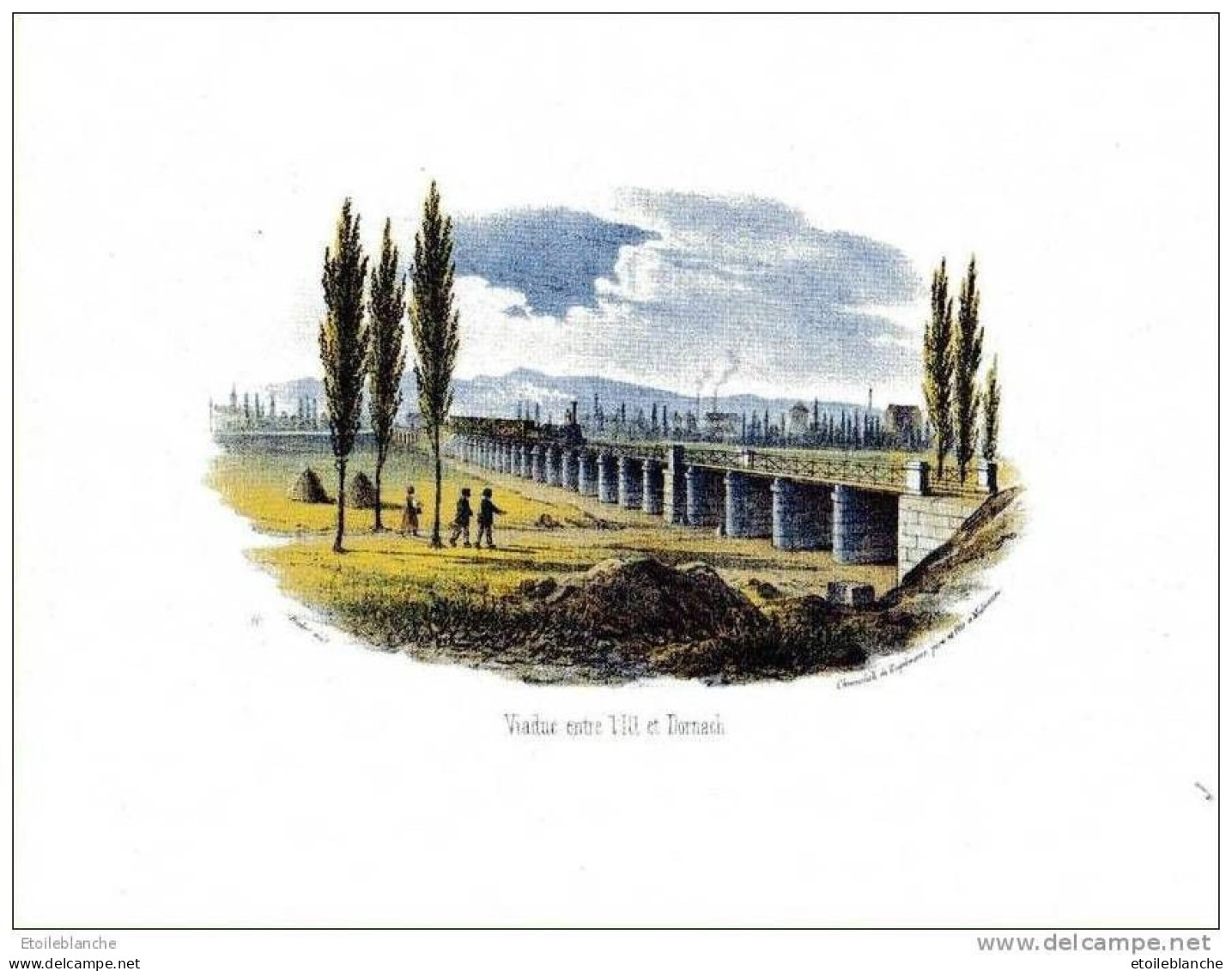 Chemin De Fer Alsace, Viaduc Entre L'Ill Et Dornach (68) Chromo Litho Engelmann Mulhouse - Locomotive Vapeur - Eisenbahnverkehr