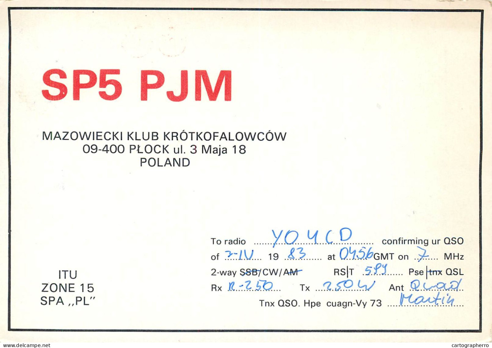 Polish Amateur Radio Station QSL Card Poland Y03CD SP5PJM - Radio-amateur