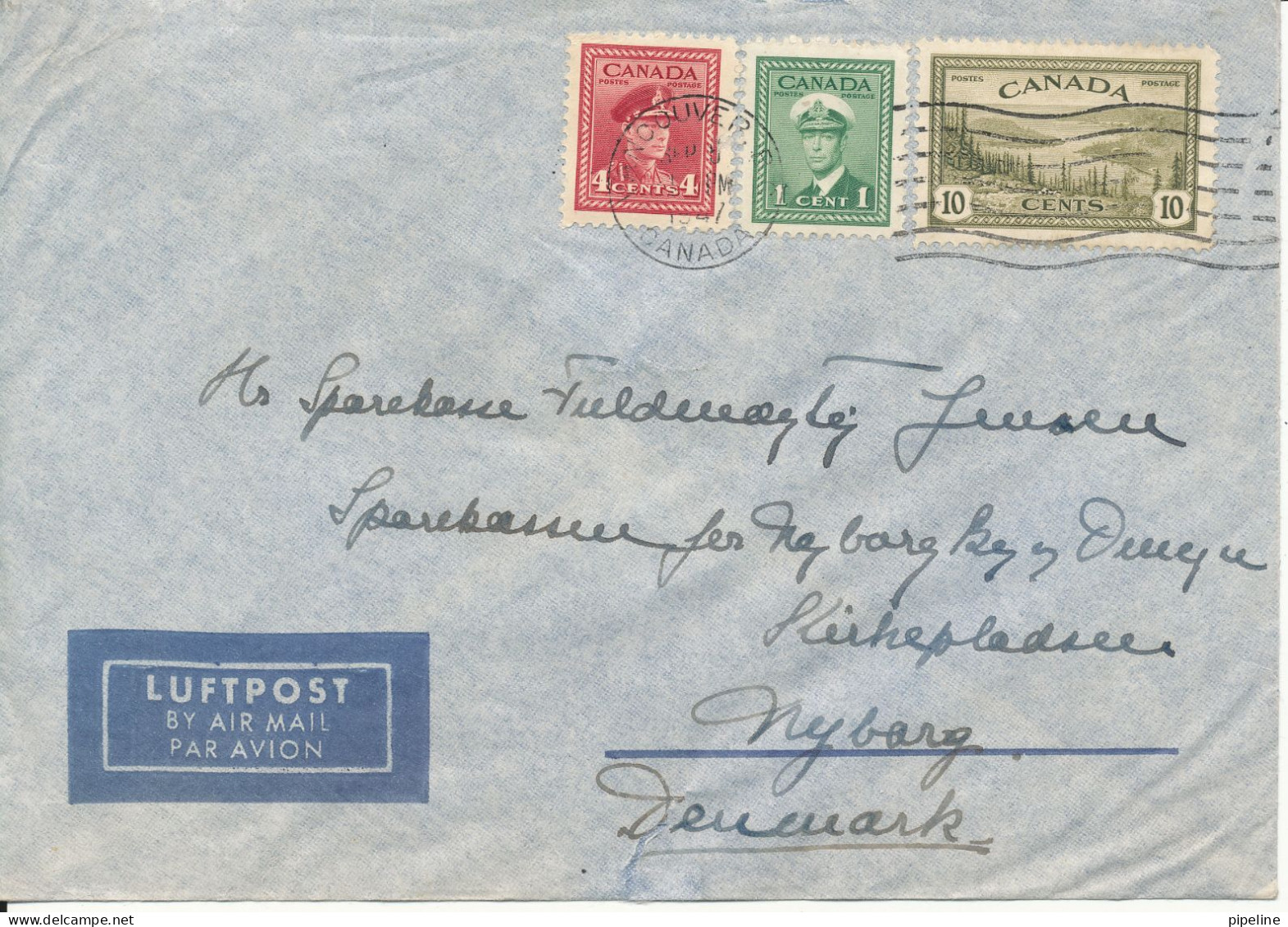 Canada Air Mail Cover Sent To Denmark - Luchtpost