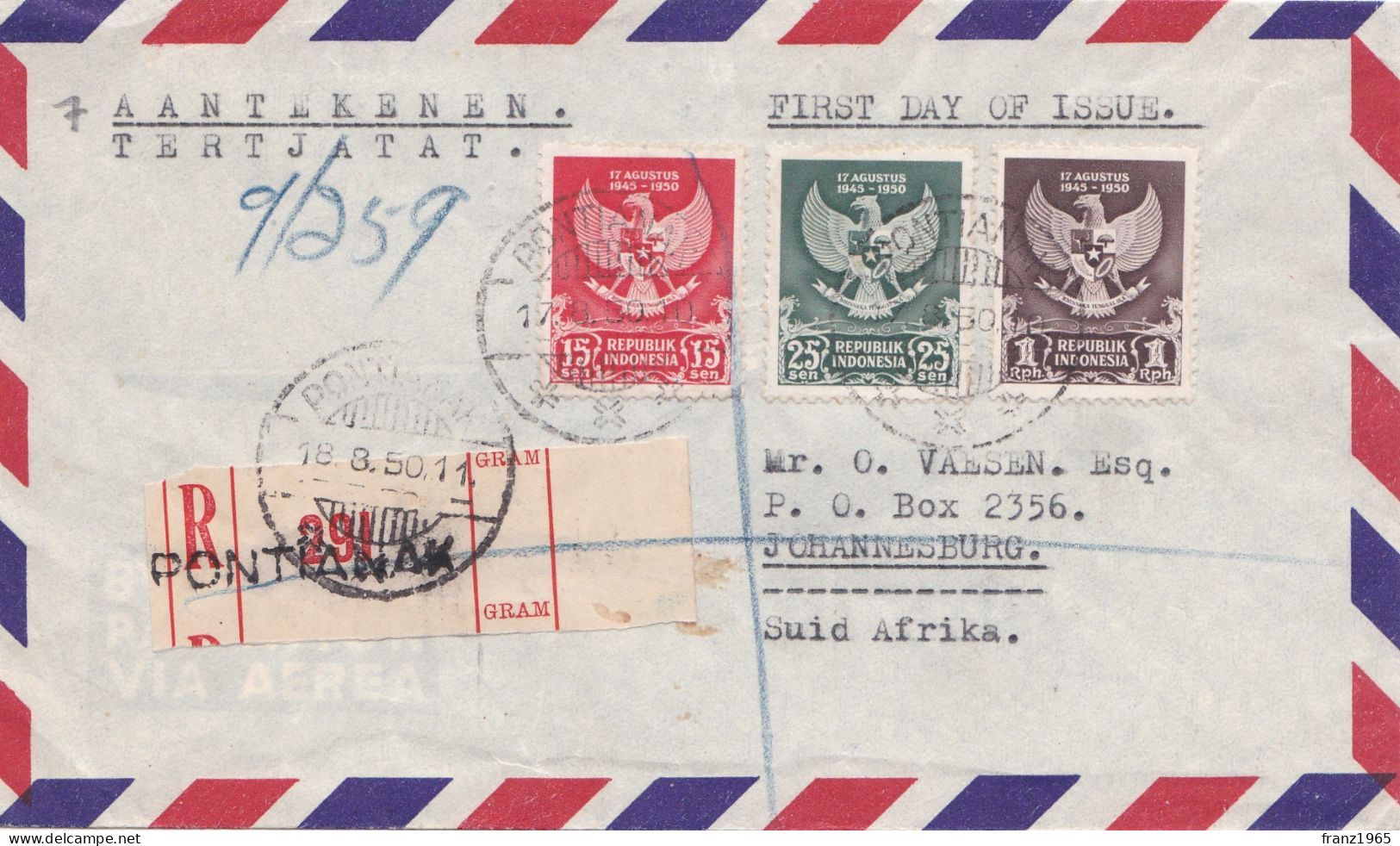 From Indonesia To South Africa - 1950 (FDC) - Indonesië