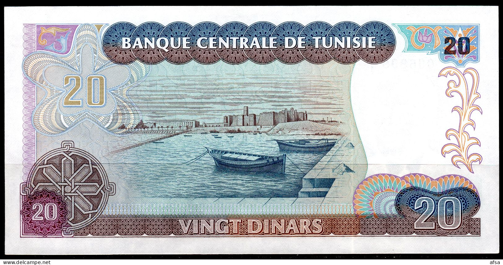 20 Dinars 1980 UNC** ( 2 Scans ) // 20 Dinars 1980-Neuf** (2 Images)-( ENVOI GRATUIT) /(FREE SHIPPING) - Tunisie