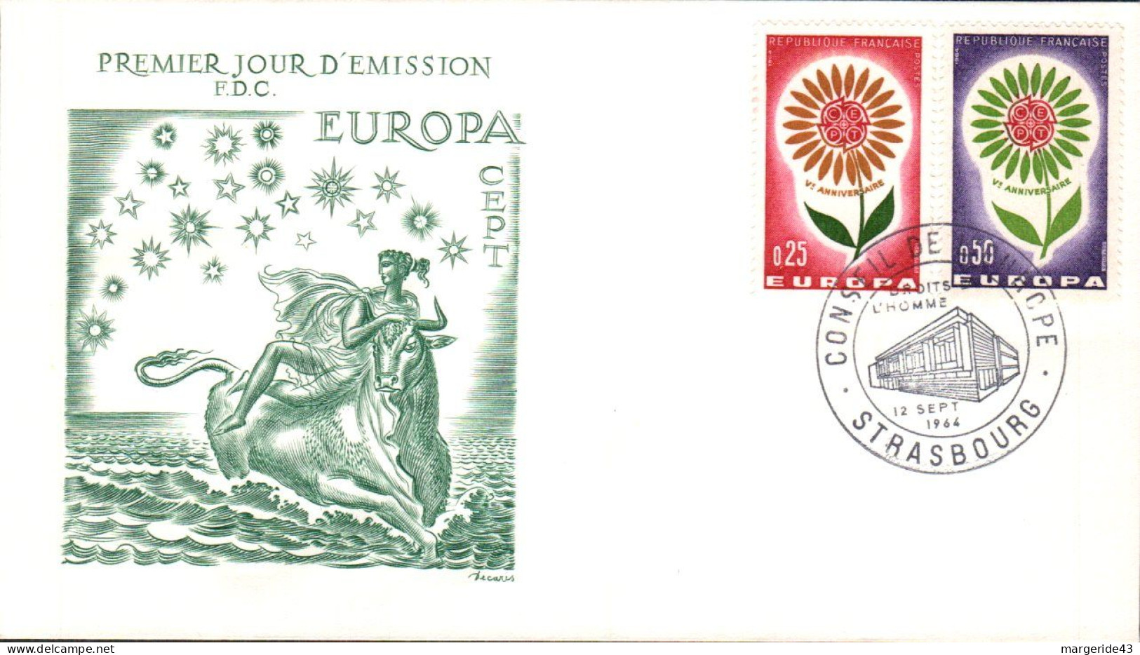 EUROPA 1964 FRANCE FDC - DESSIN DE DECARIS - 1964