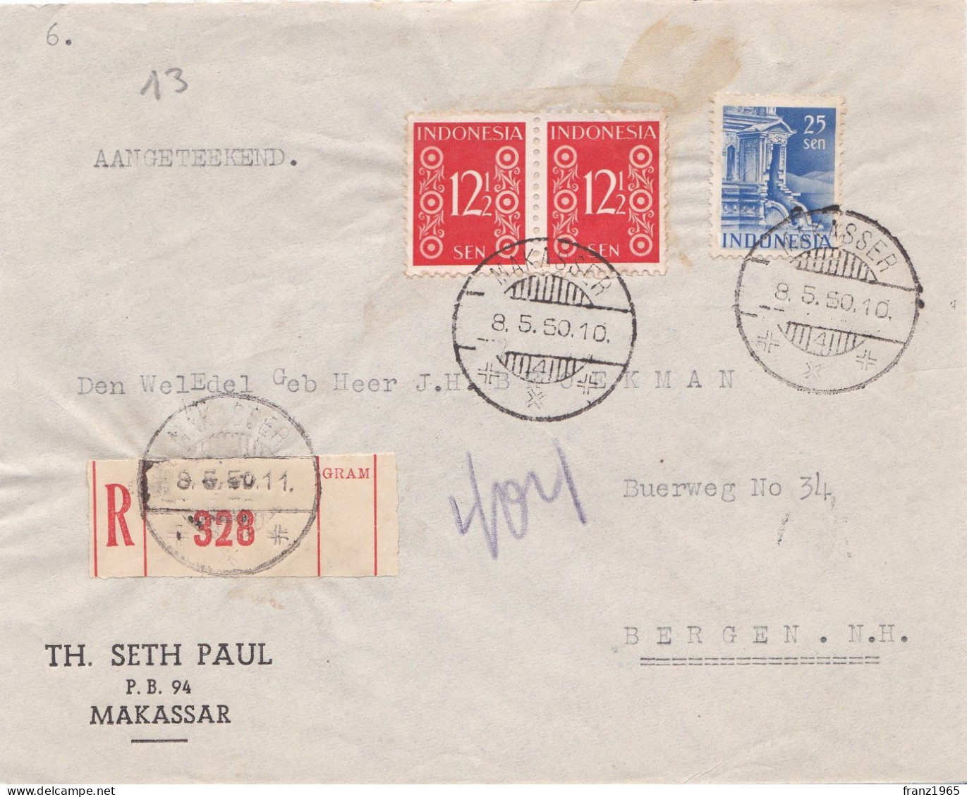 From Indonesia To Netherlands - 1950 (Makassar) - Indonesien