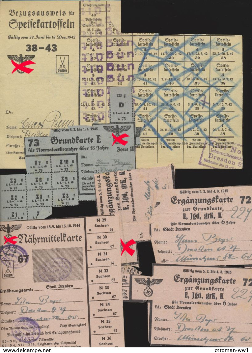 Sachsen Dresden  Lebensmittelkarte  Lebensmittelmarke  Bezugsausweis interessante Lot Konvolut  Militär  WW2  Sammlung