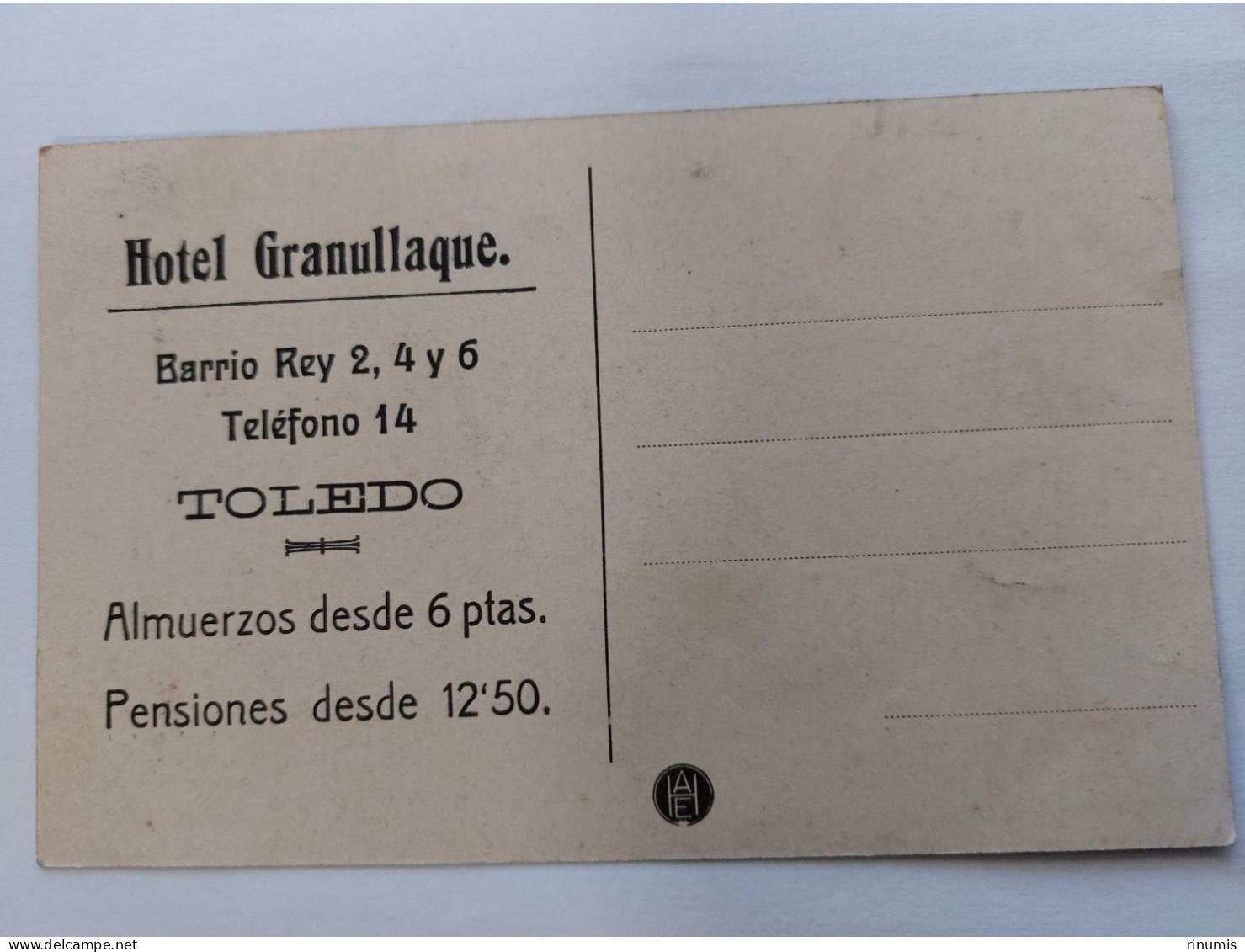 Hotel Granullaque 1930 Not Used - Toledo