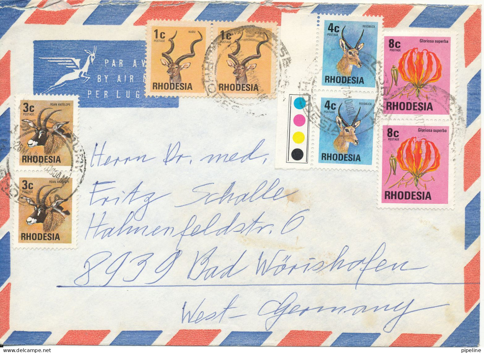 Rhodesia Air Mail Cover Sent To Germany 28-3-1976 With More Topiuc Stamps - Rhodesia (1964-1980)