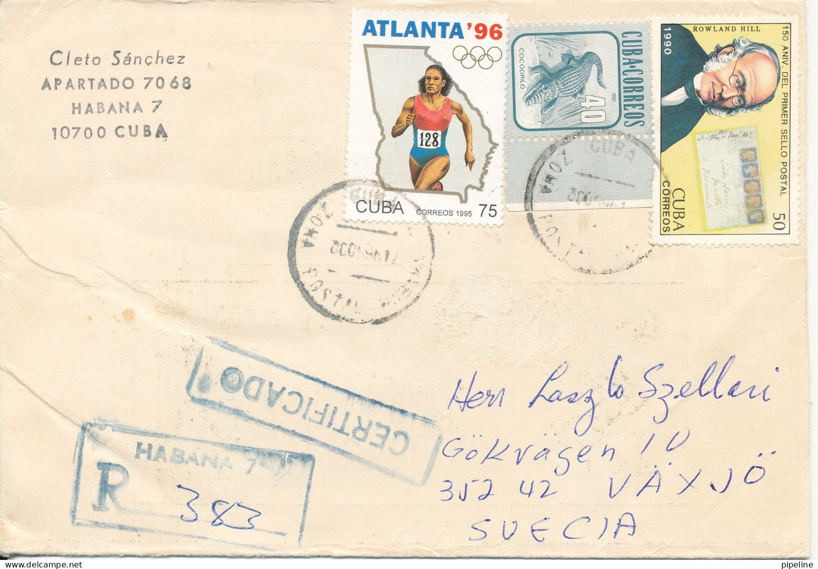 Cuba Registered Cover Sent To Sweden 1996 Topic Stamps - Cartas & Documentos