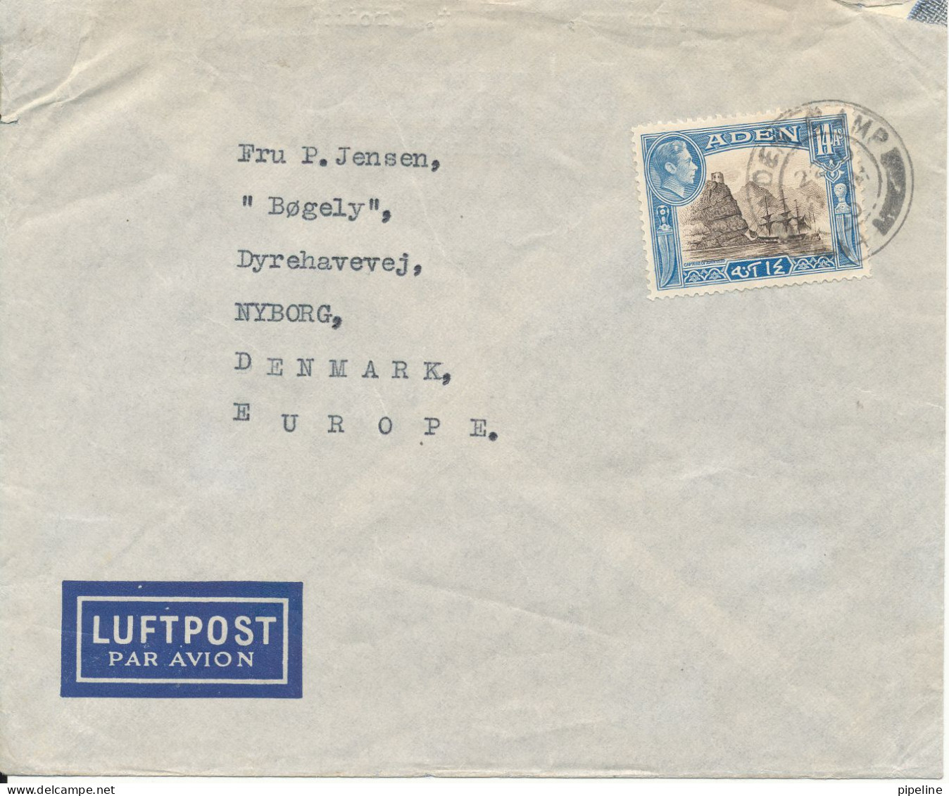 Aden Single Franked Air Mail Cover Sent To Denmark From A Member On S/S St. Croix Hinged Marks On Backside Of The Cover - Aden (1854-1963)