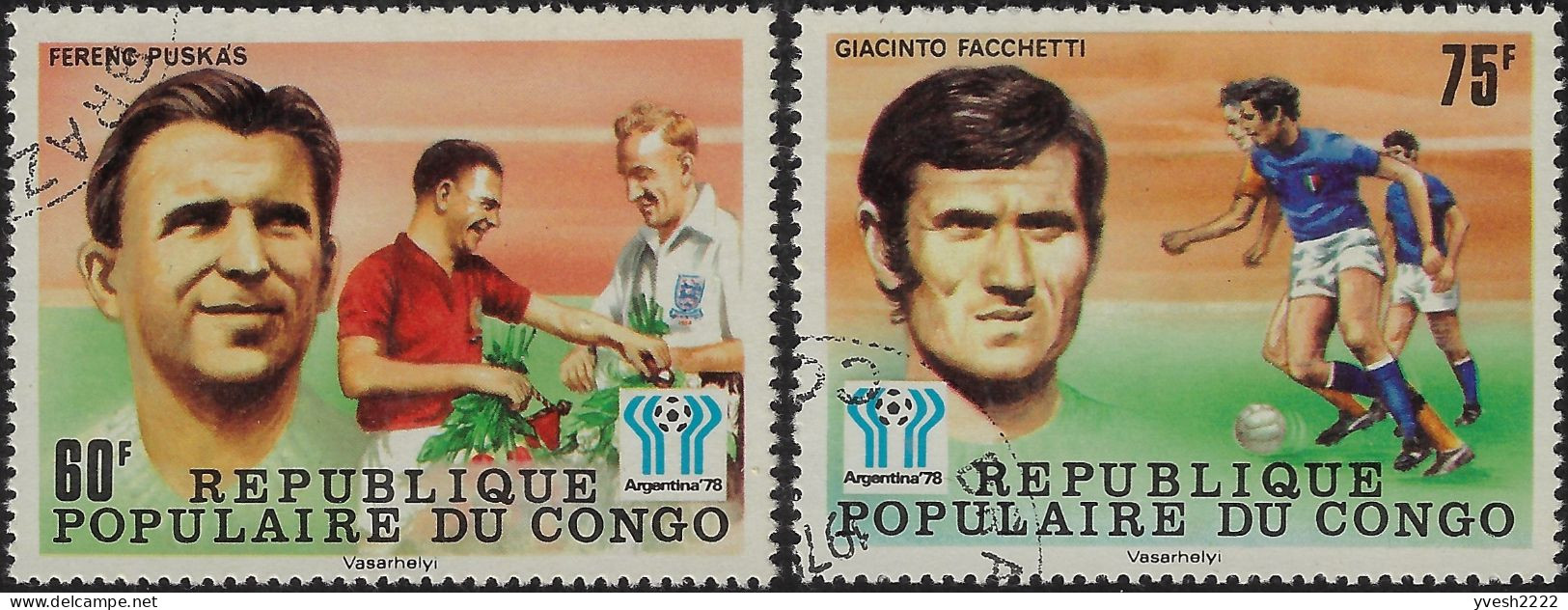 Congo Brazza 1978 Y&T 486 à 490 + BF 15. Coupe Du Monde De Football En Argentine. Puskas, Raymond Kopa, Pelé... - 1978 – Argentine