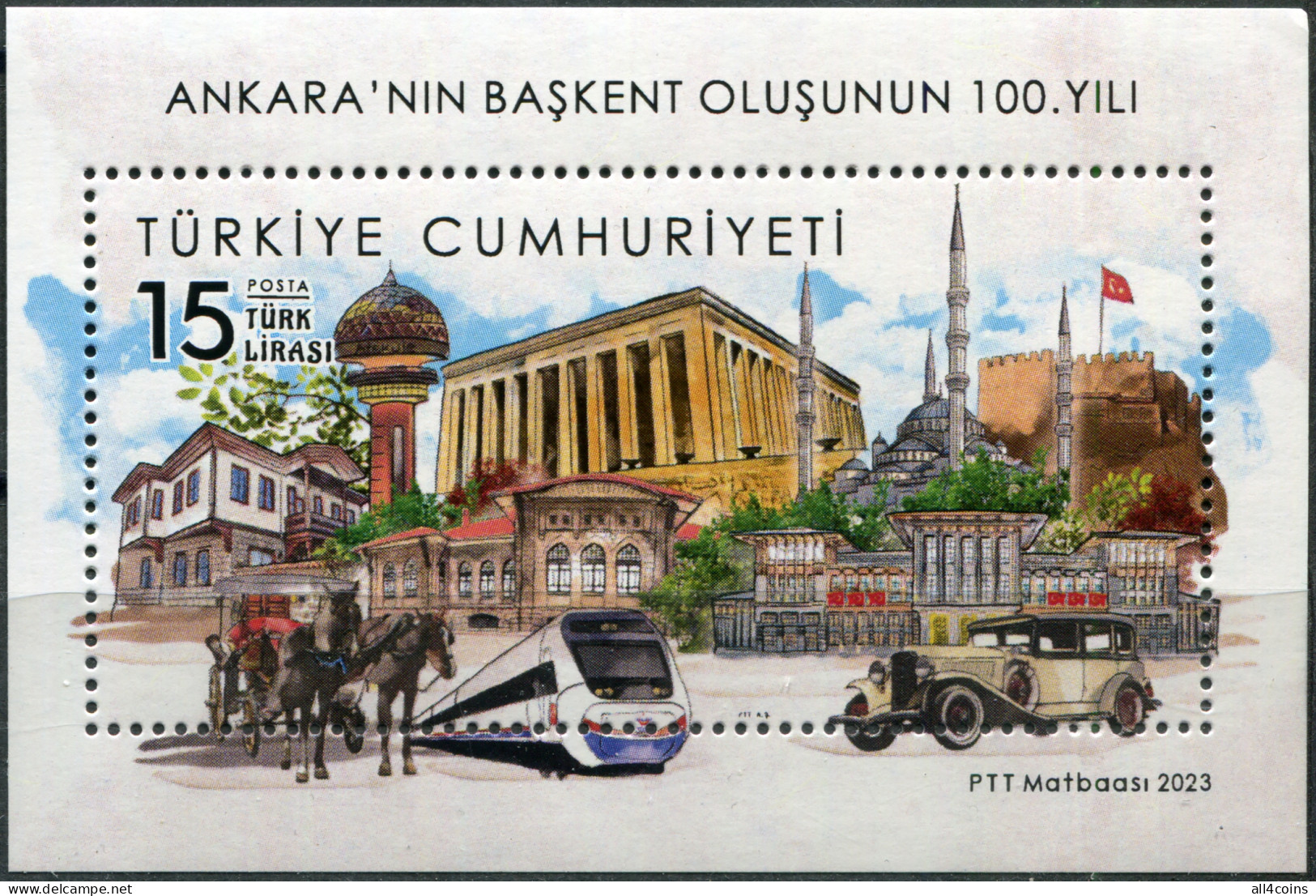 Turkey 2023. 100 Years Of The Designation Of Ankara As Capital (MNH OG) S/S - Ungebraucht