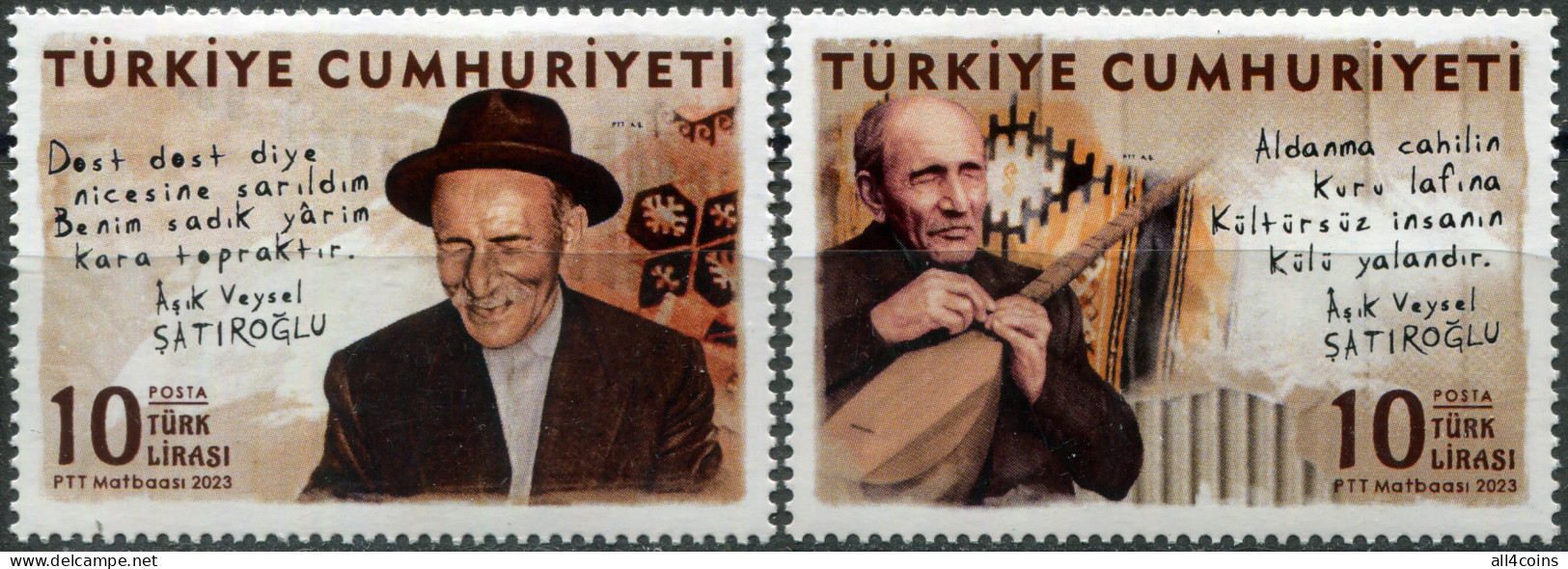 Turkey 2023. Âşık Veysel Şatıroğlu, Poet (MNH OG) Set Of 2 Stamps - Ungebraucht