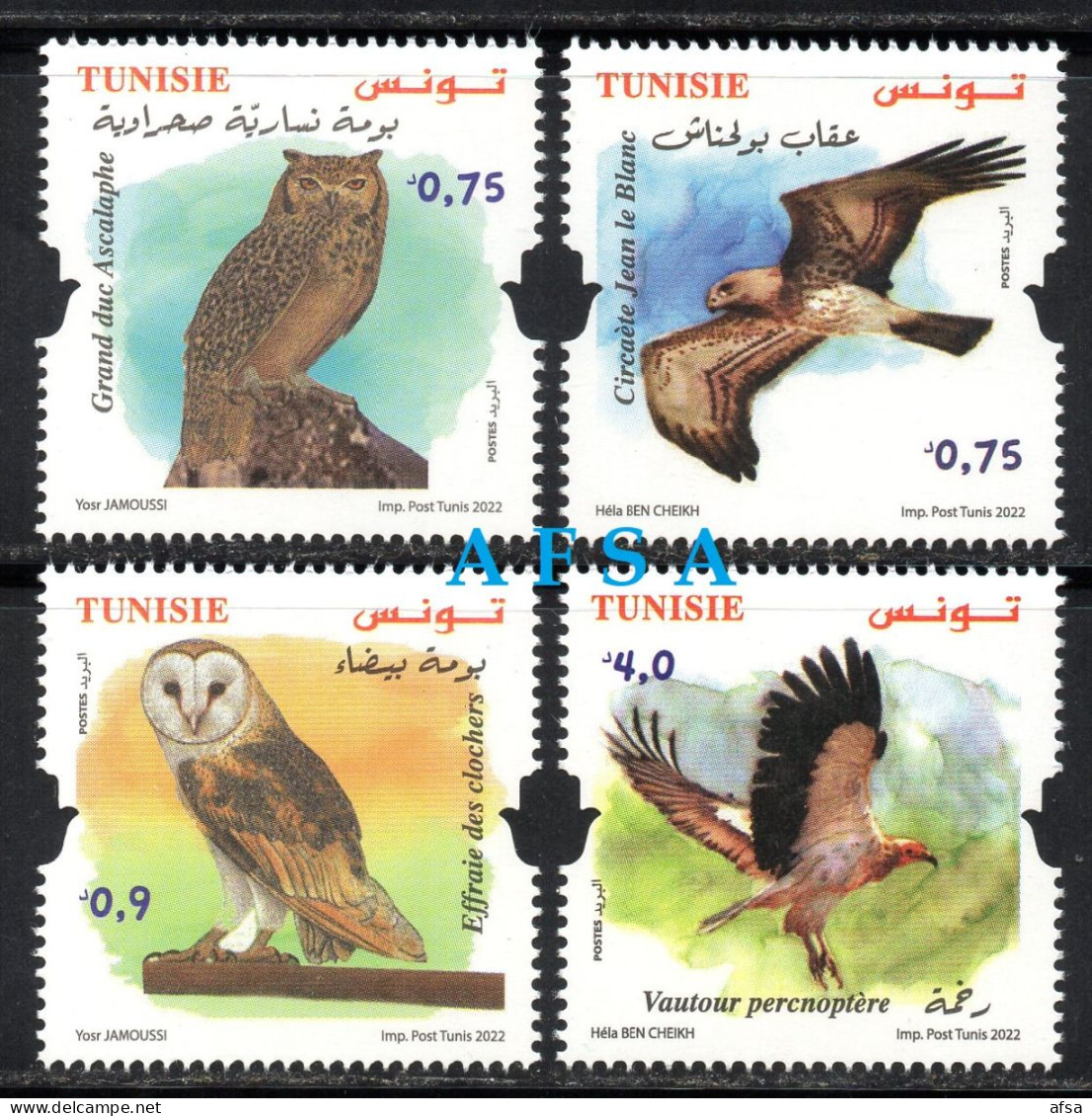 2022-Raptors Of Tunisia-full Set- MNH** // Rapaces De Tunisie -série Complète- Neufs ** - Owls