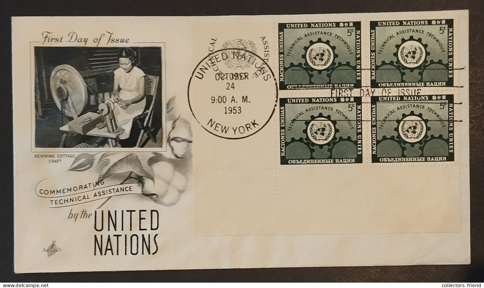 UN New York 24.10.1953 FDC Naciones Unidas United Nations Official FDC Technical Assistance - Storia Postale