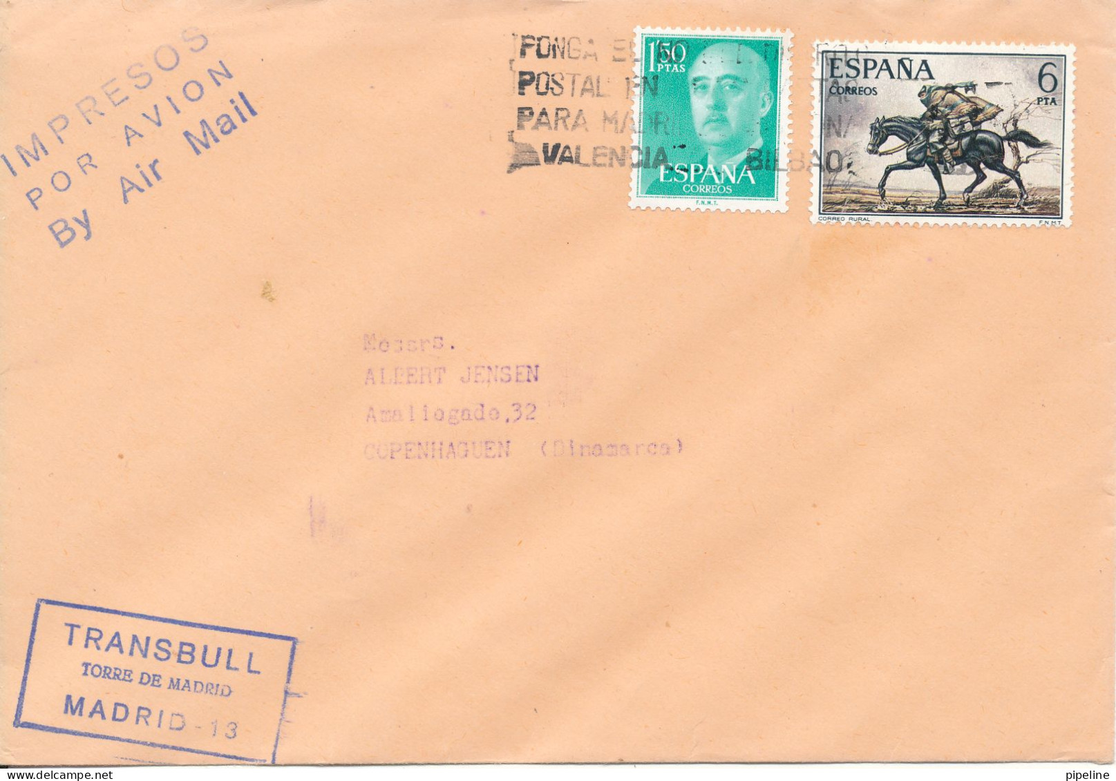 Spain Cover Sent Air Mail To Denmark - Brieven En Documenten